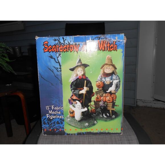 Halloween Scarecrow & Witch 13" Fabric Mache Figurines Pumpkins Ghosts Box - Picture 2 of 9